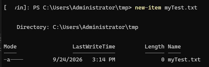 New-Item creates myTest.txt in the remote working directory