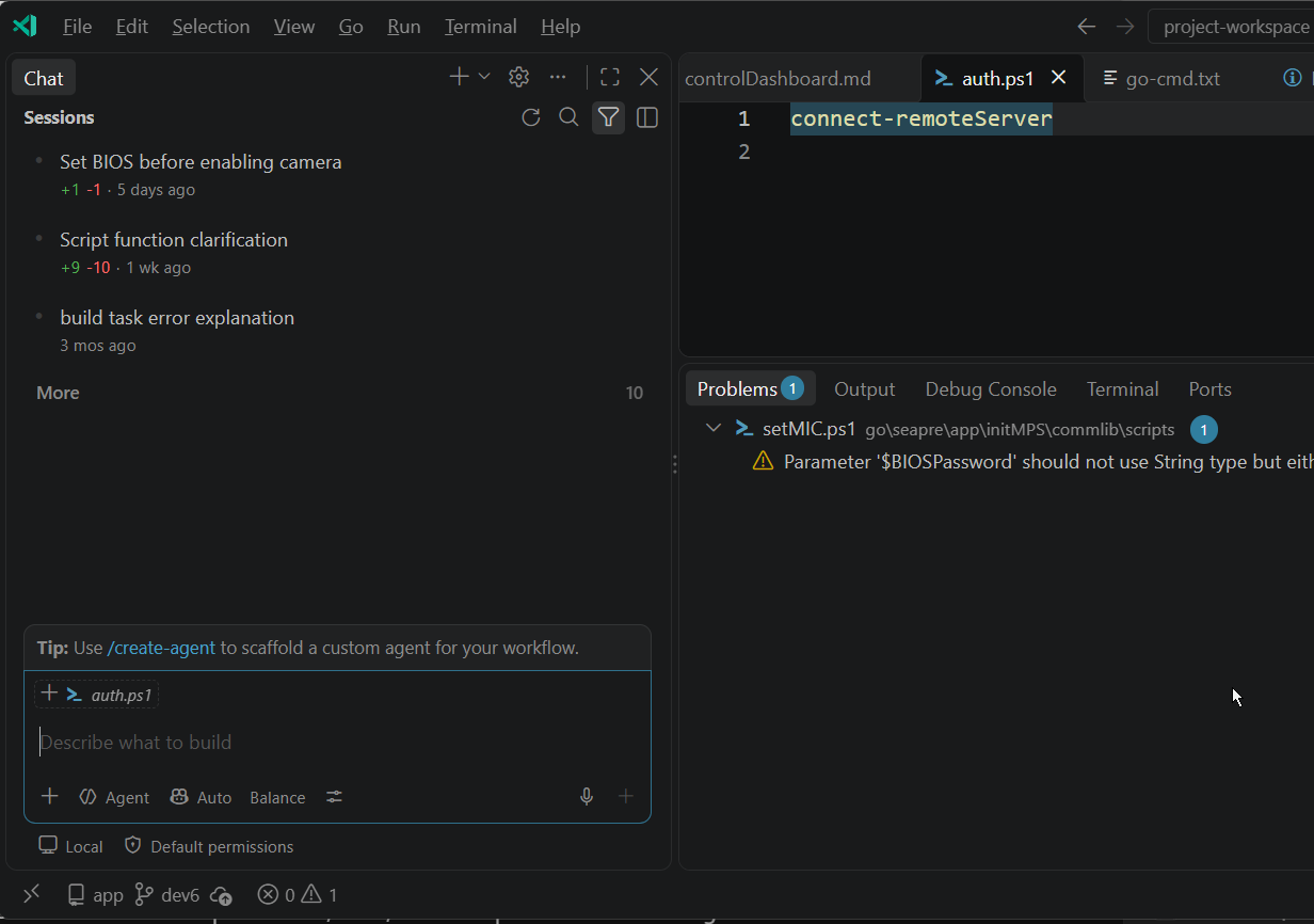 GitHub Copilot Chat panel in Visual Studio Code