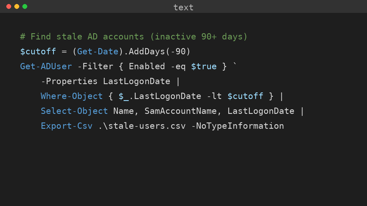 PowerShell code snippet on a dark terminal