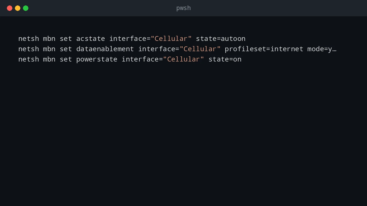 PowerShell watchdog script checking cellular APN status via netsh