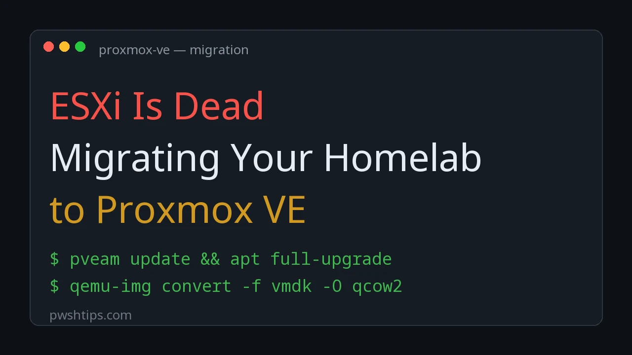 Proxmox VE web interface showing a migrated virtual machine