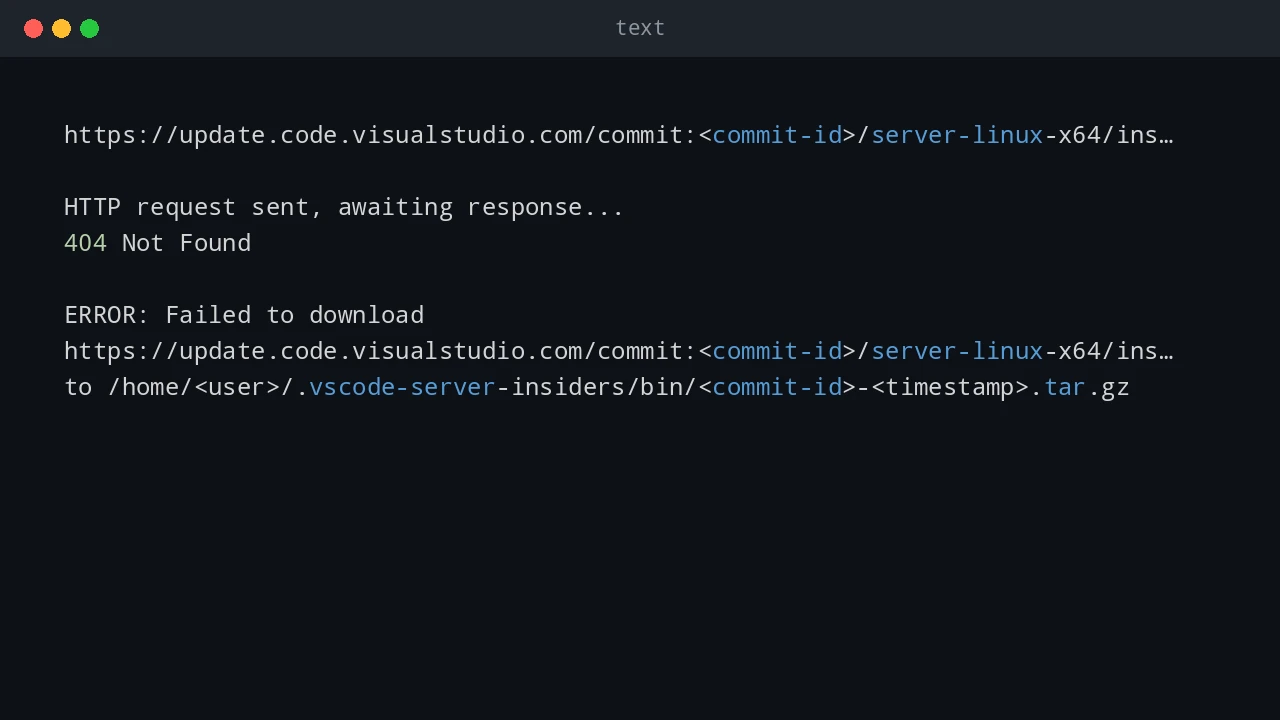 VS Code failing to download the WSL server with HTTP 404