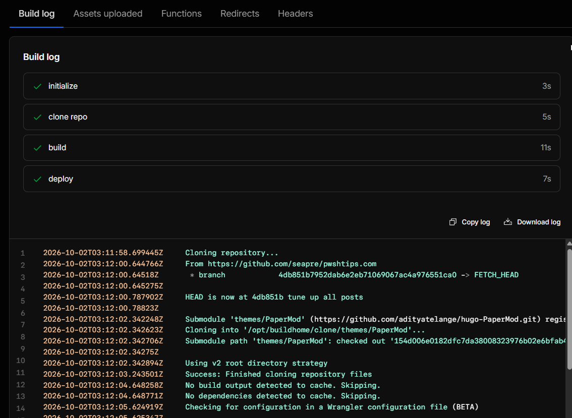 Real Cloudflare Pages build log showing successful deployment