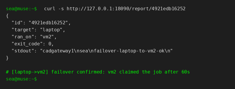 Failover test: job targeted at laptop was claimed and run by vm2