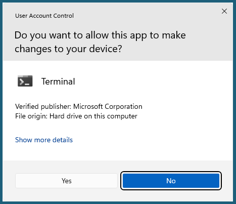 User Account Control prompt