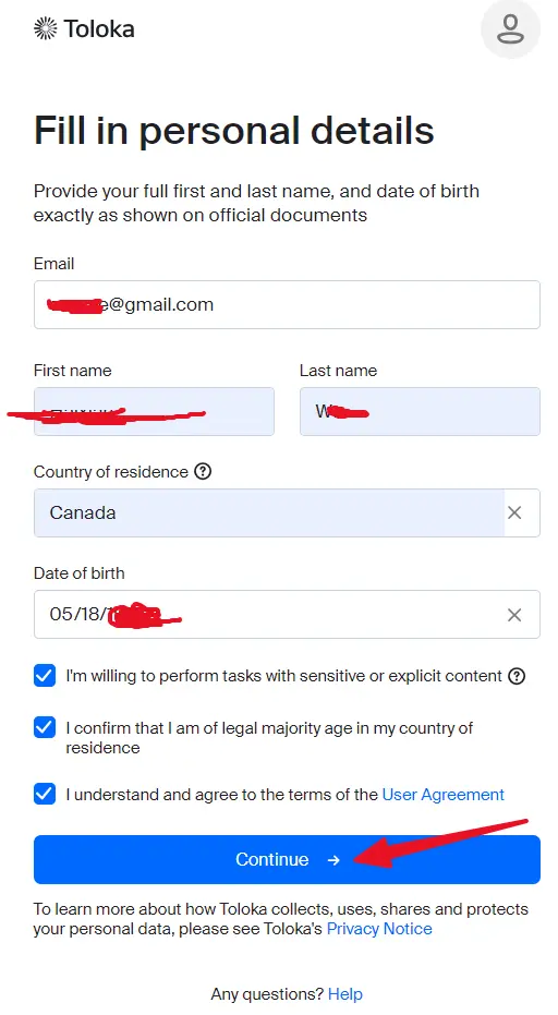 Create Account - Information