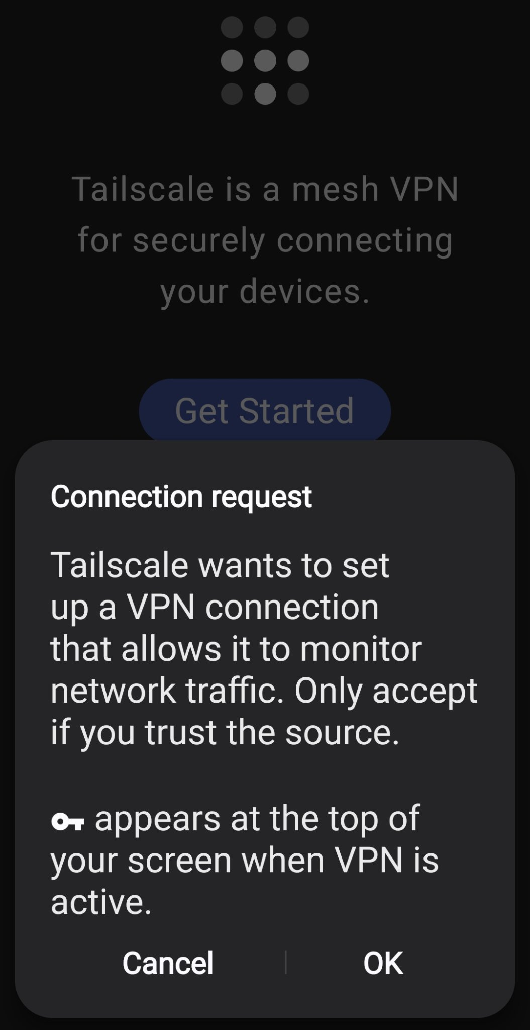 Tailscale sign-in screen on Android