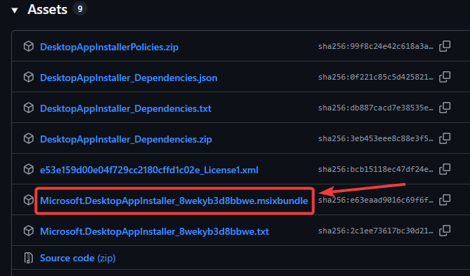 Screenshot of winget bundle